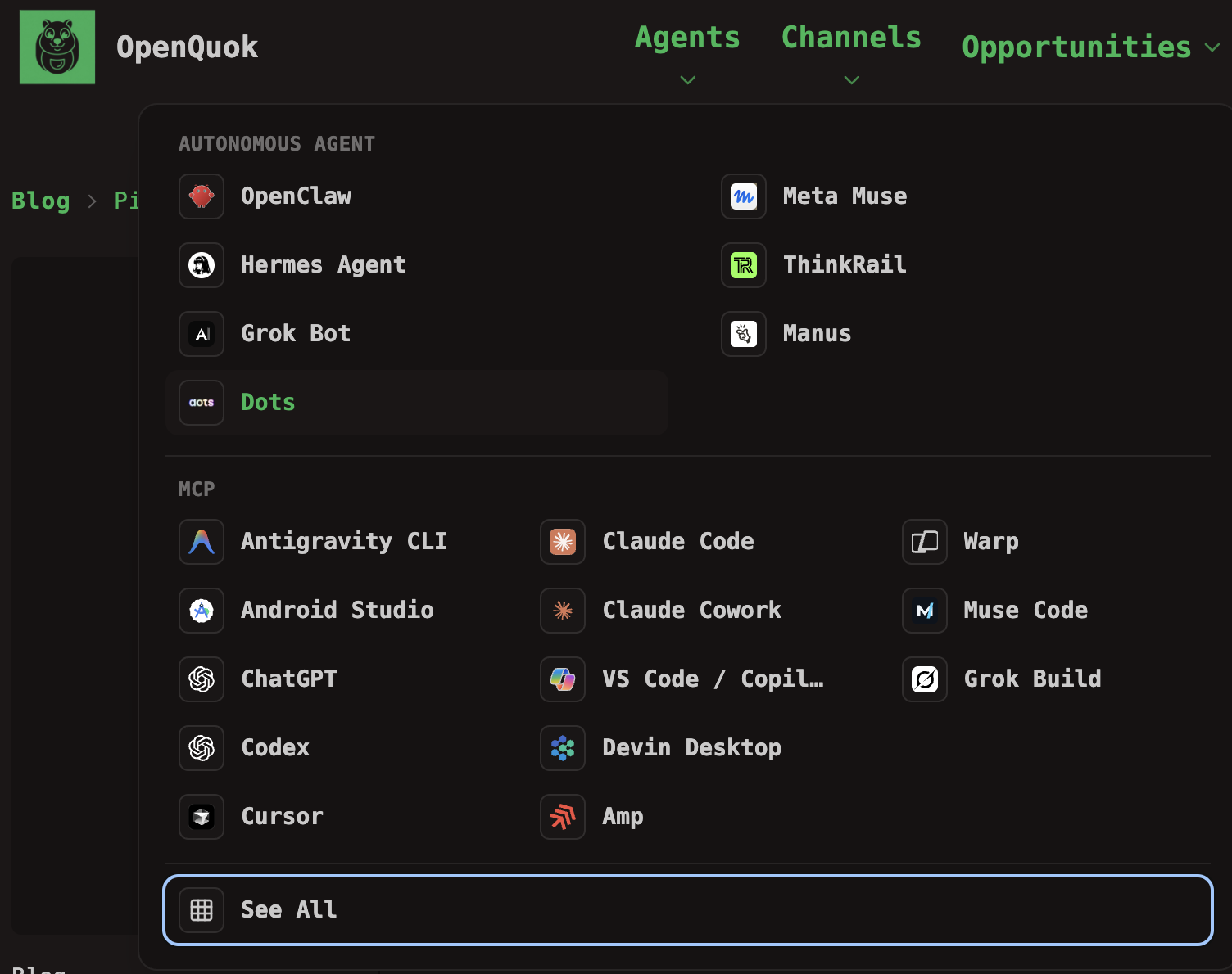 All agents or mcps supported in OpenQuok