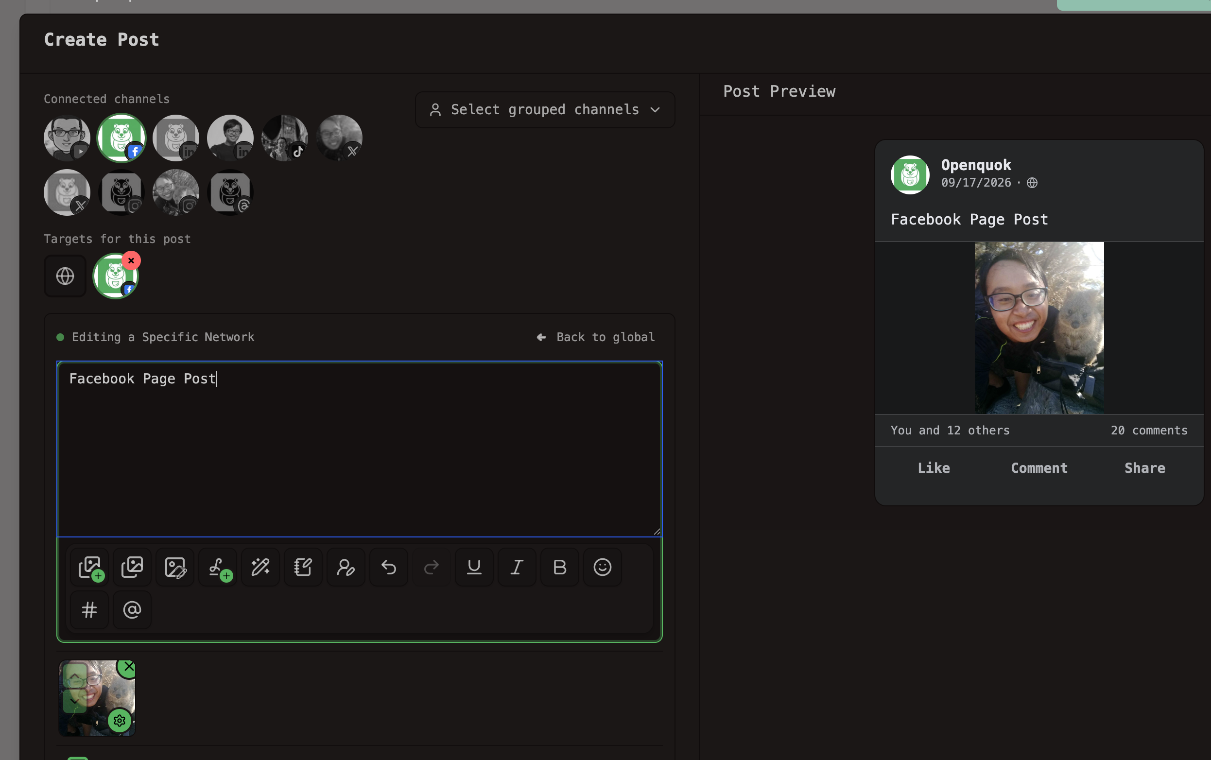 OpenQuok Post Editor with Facebook Preview