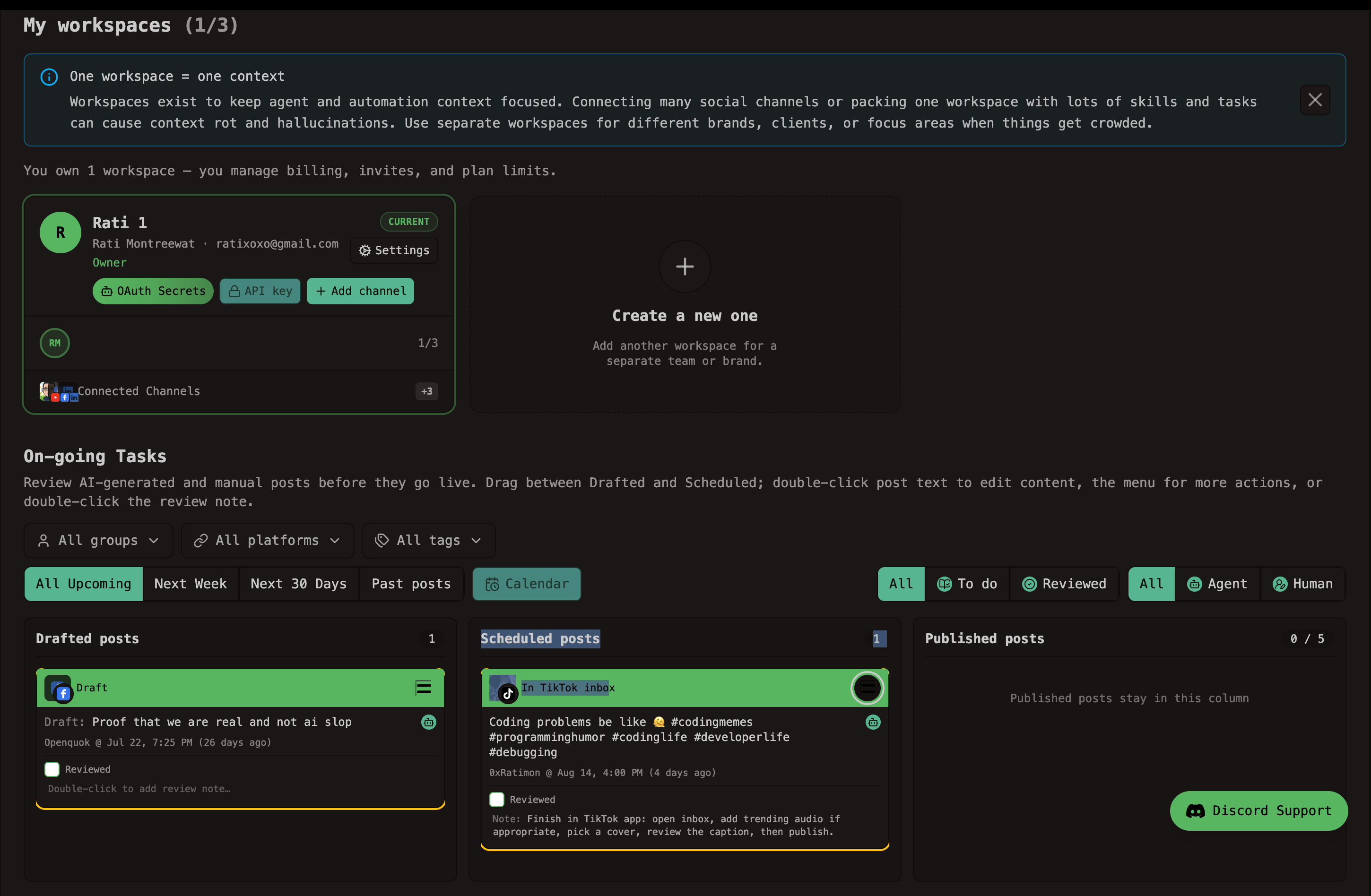 Workspaces on OpenQuok Dashboard