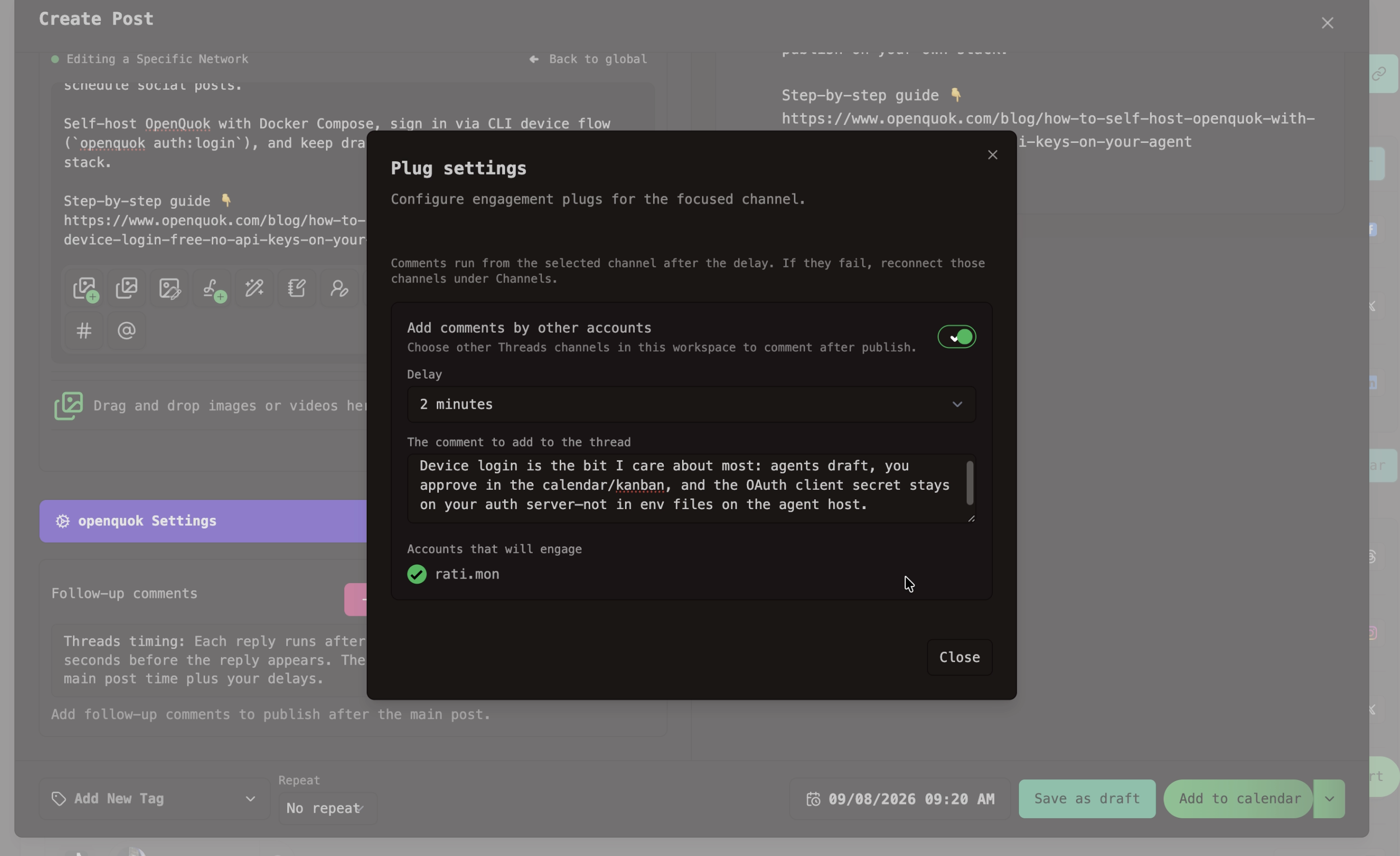Threads Plug Settings