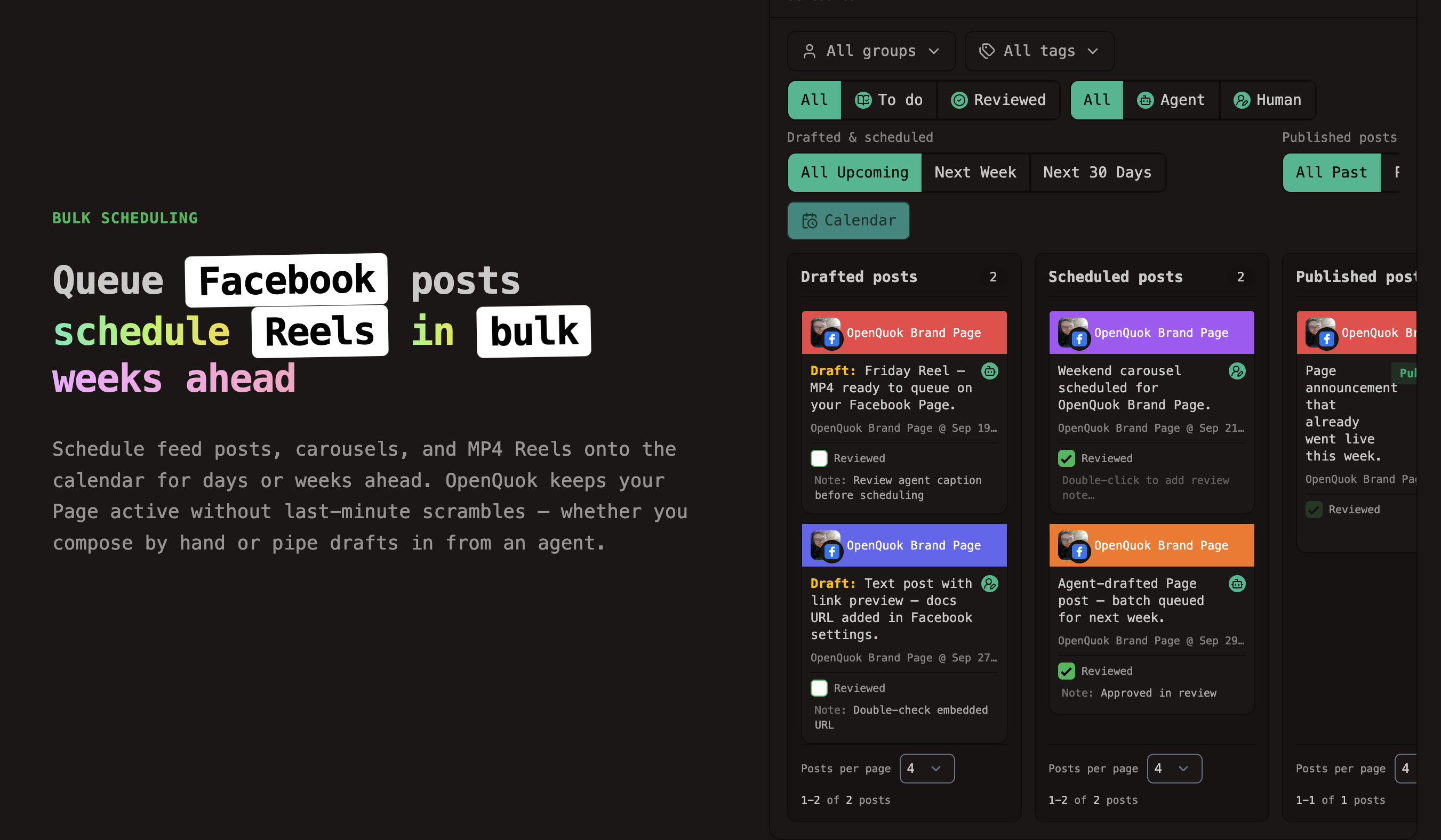 OpenQuok Kanban board with Facebook Page Post