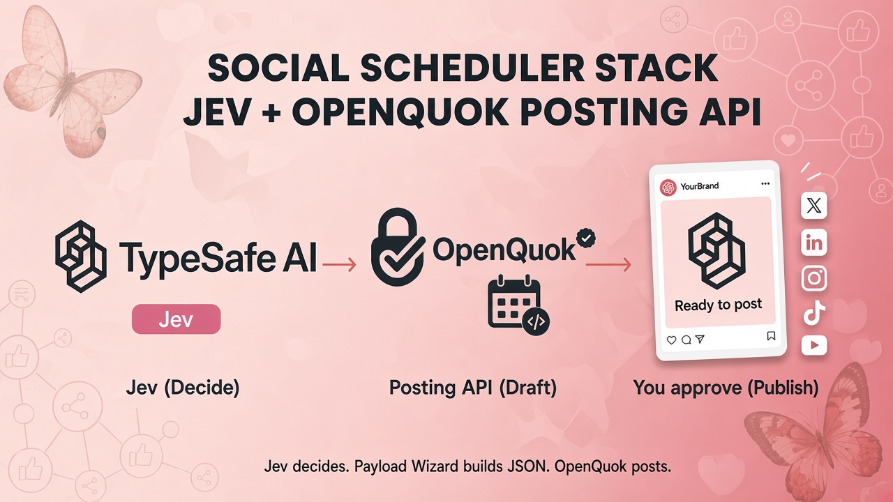 Social scheduler stack: Jev + OpenQuok's posting API