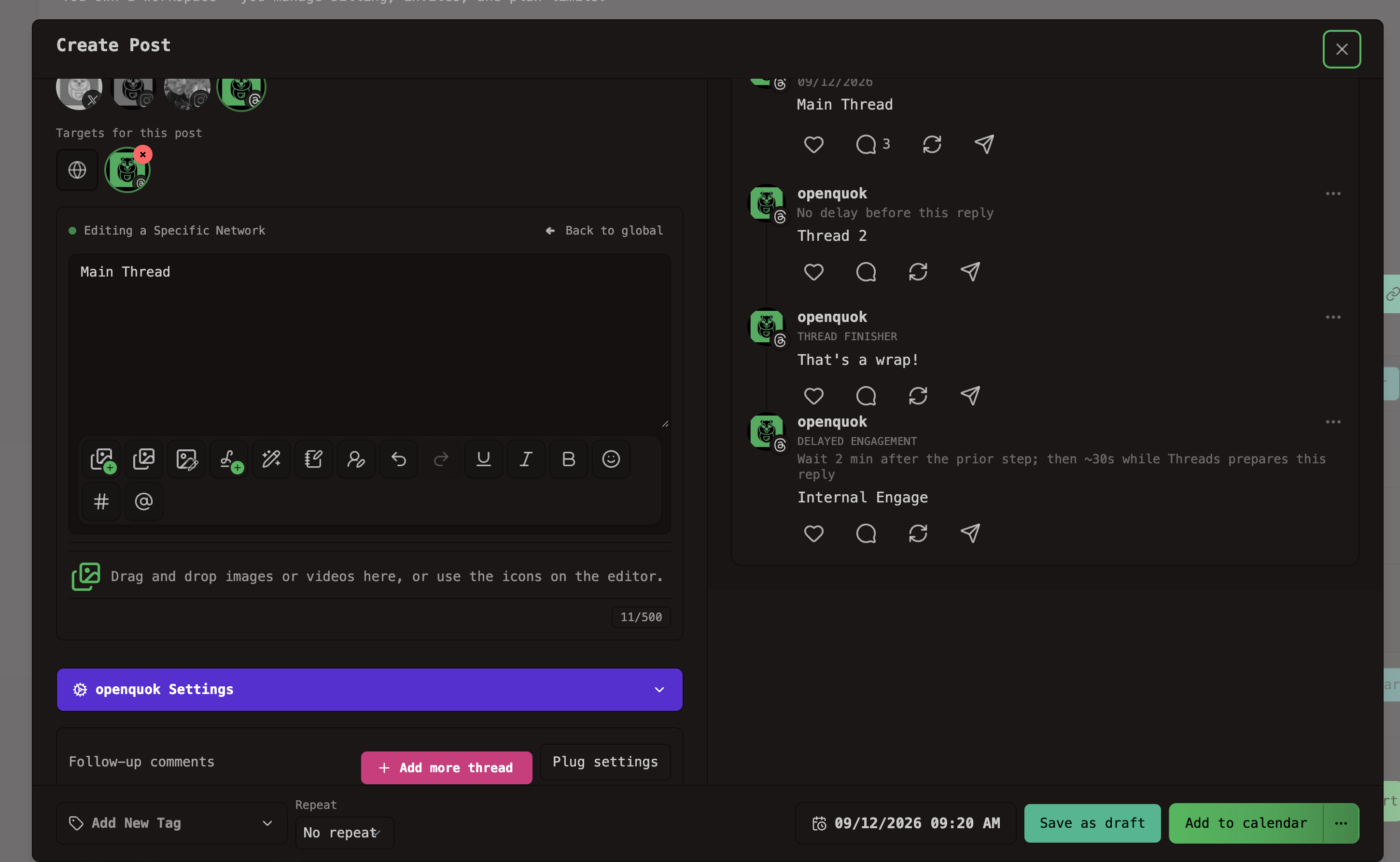 Open Post Editor with connected Threads account