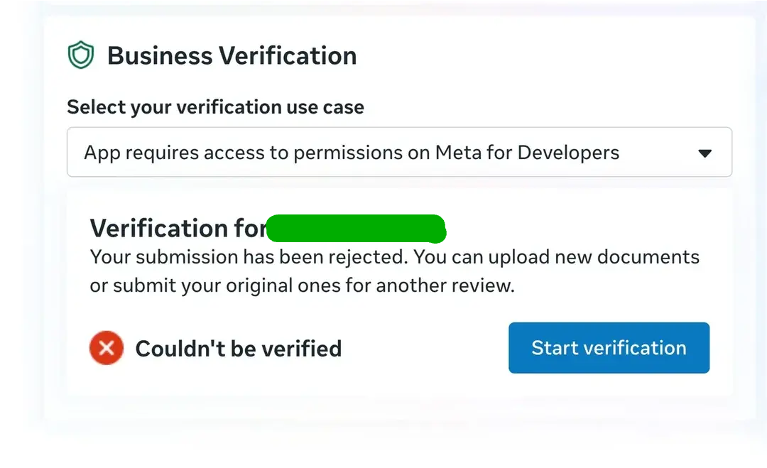 Meta rejects Business Verification