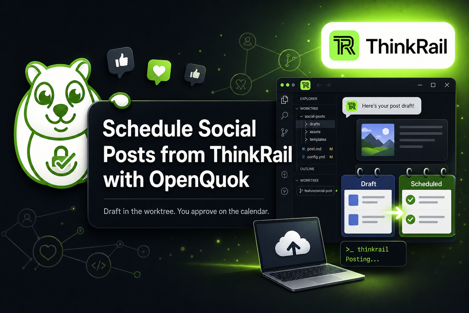 Featured image for blog post: Schedule Social Posts from ThinkRail with OpenQuok